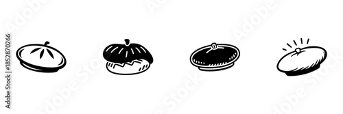 Beret Hat Collection In Hand Drawn Style Set. Fashionable Headwear, French Style, Artistic Expression Doodle Sketch Collection. Vintage Fashion Accessories. Isolated Vector Illustration
