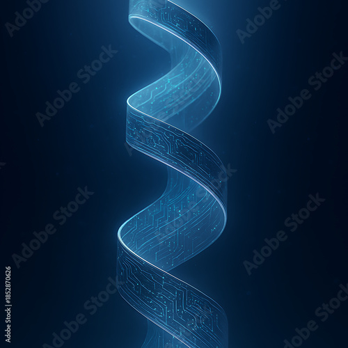 Digital Spiral Design with Circuit Patterns on Dark Background