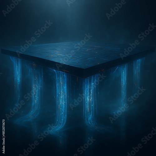 Futuristic Floating Platform with Glowing Water Effects