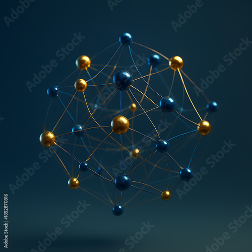 3D Molecular Structure with Blue and Gold Atoms on Dark Background