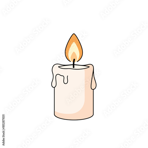Simple vector illustration of a burning candle with a warm, flickering flame and melting wax, perfect for concepts of light, comfort, and celebration