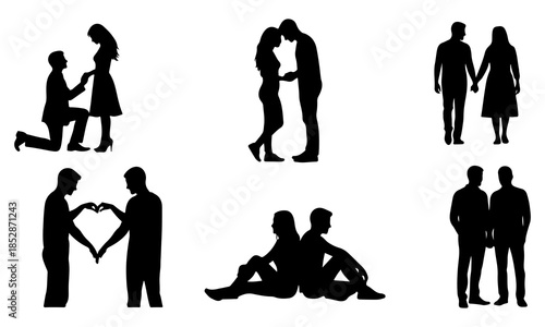 Silhouettes depicting love and relationships in various forms Vector