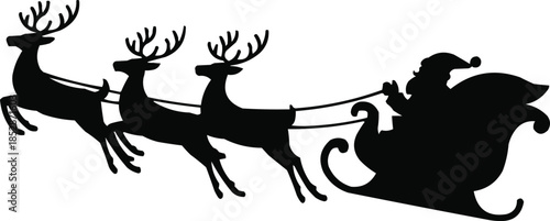 Santa Claus Sleigh Silhouette Vector Transparent Background Christmas Illustration