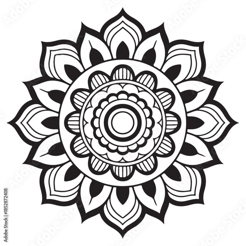 Mandala design icon in black and white background
