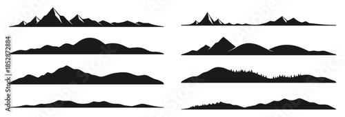 Mountain Landscape Silhouette Set – Black Hills and Peaks Horizon Vector Collection