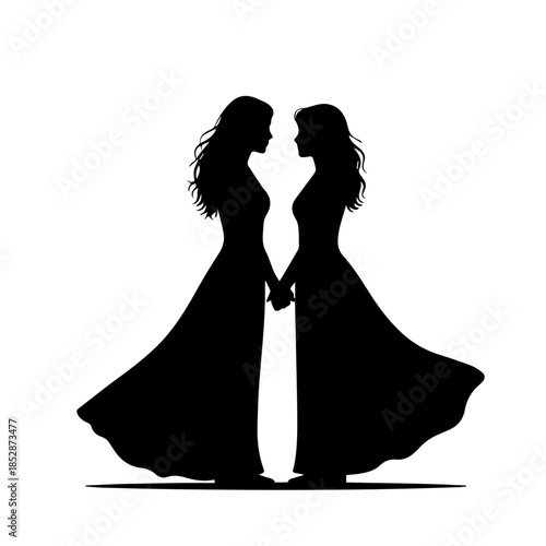 Two women holding hands in silhouette, representing love and unity