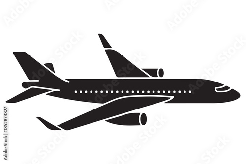 Airplane silhouette icon in black and white background
