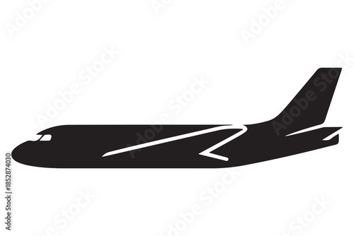 Airplane silhouette icon in black and white background
