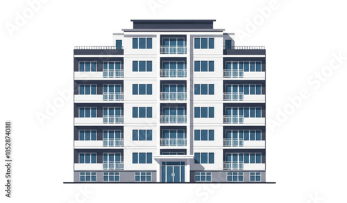 Modern apartment building vector illustration with urban high rise housing isolated on transparent background