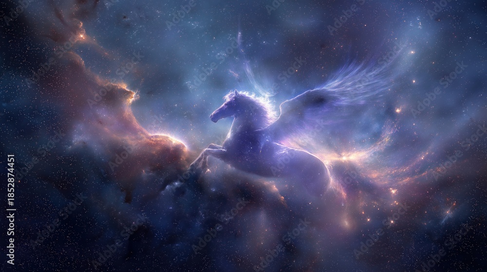 Fototapeta premium Ethereal Pegasus Soaring Through Cosmic Nebula