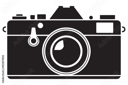 Camera silhouette illustration on white background
