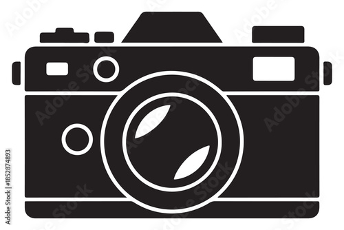 Camera silhouette illustration on white background
