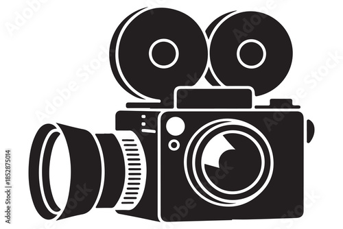 Camera silhouette illustration on white background
