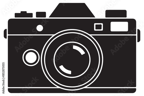 Camera silhouette illustration on white background
