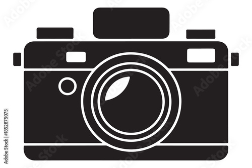 Camera silhouette illustration on white background
