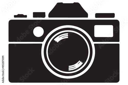 Camera silhouette illustration on white background
