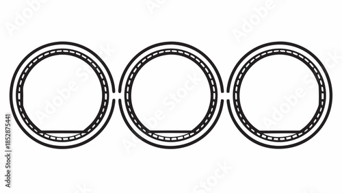 Three round frames with patterned borders and bottom flat rectangle