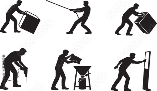 Construction workers silhouettes set vector illustration