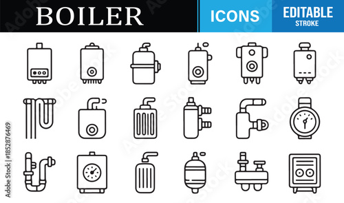 Heating equipment and boiler symbols set