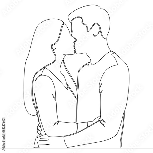 Continuous one single line drawing Man and woman gently kissing showing love and romantic connection icon vector illustration concept