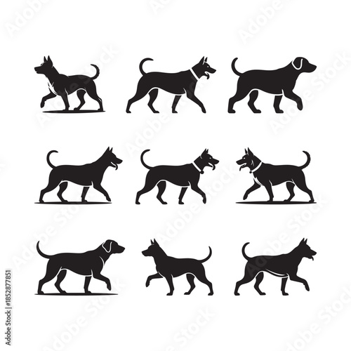 Black Color Dog Walking Silhouette – Daily Lifestyle Vector Silhouette Vector Illustration, Solid White Background.
