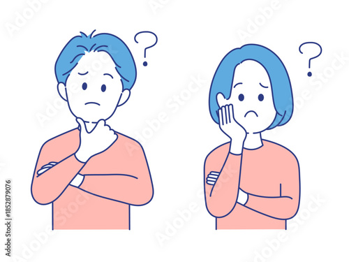 成人男女　表情　イラスト　疑問　ポーズ