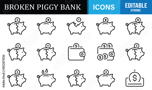 Financial risk and debt piggy bank icons