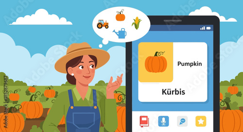 Woman Farmer Using Mobile Phone Application.