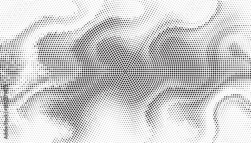 Grunge halftone gradient background. Faded grit noise texture. White and black sand wallpaper. Retro pixelated backdrop. Anime or manga style comic overlay. Vector graphic design textured template