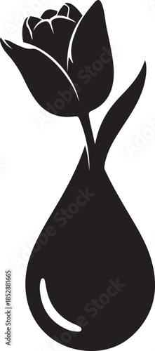 Black and white tulip silhouette with a teardrop shape at the bottom