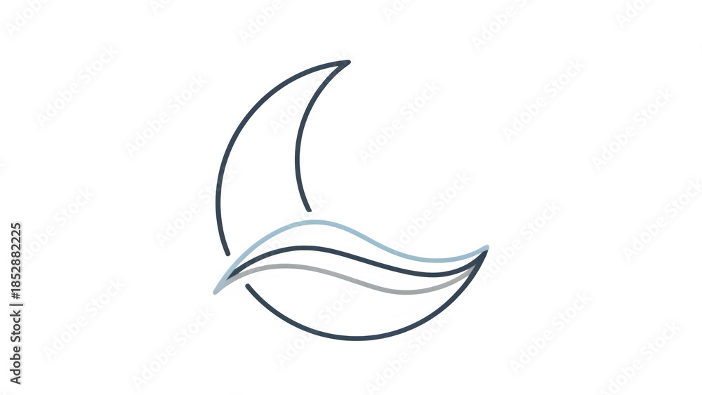 Fototapeta premium Glowing crescent moon and wave design isolated on transparent background