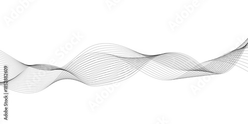 Minimal abstract gray wave lines flowing on a white background, featuring smooth parallel curved patterns that evoke sound frequency, elegant motion, and modern vector design