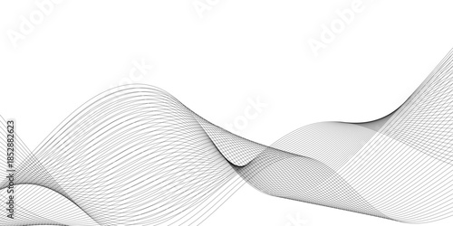 Abstract gray wave lines isolated on white background with flowing curved linear patterns, smooth parallel curves creating elegant motion, balance, and modern technology vector harmony
