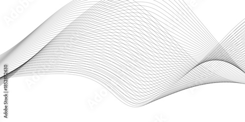 Minimal abstract gray wave lines flowing on a white background, featuring smooth parallel curved patterns that evoke sound frequency, elegant motion, and modern vector design