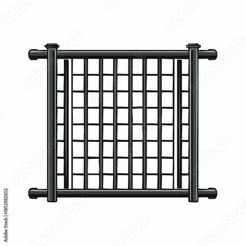 Black chain link fence isolated on a white background.
