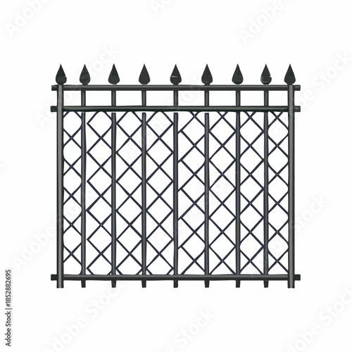 Black chain link fence isolated on a white background.