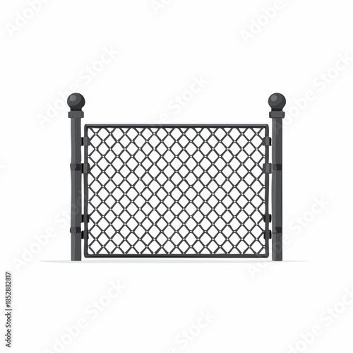 Black chain link fence isolated on a white background.