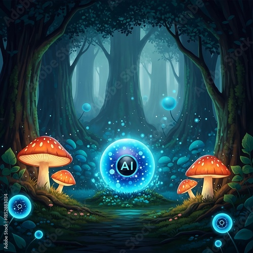 AI Orb in Enchanted Forest - A Fusion of Nature and Technology.
