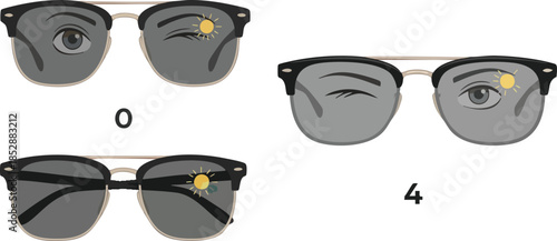 Set of classic sunglasses with cartoon eyes vector illustration.