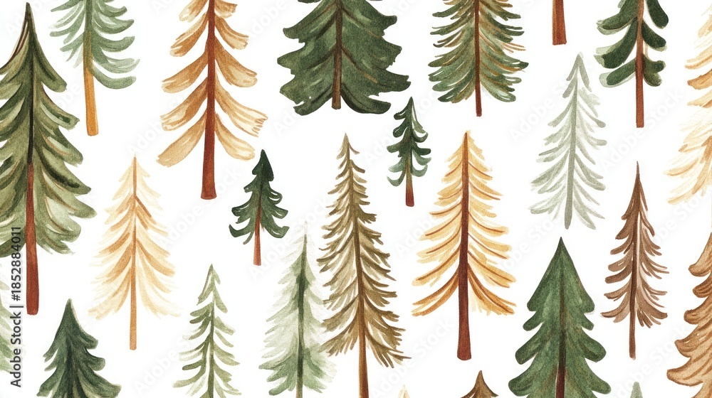 Obraz premium Watercolor pine trees on white background (1)