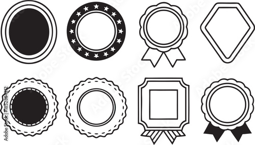 Assorted badge and seal icons with stars and ribbons