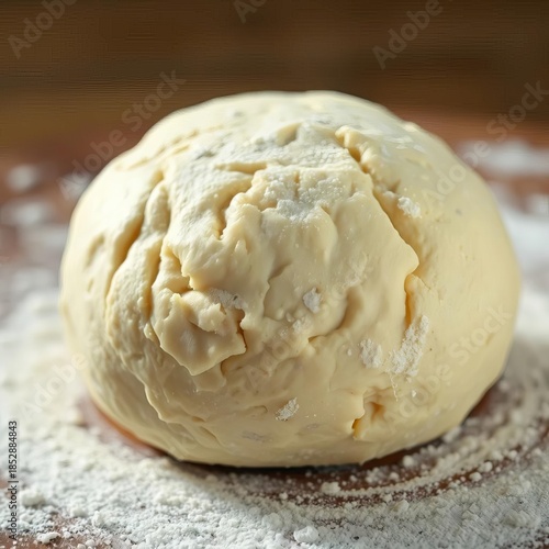 Close-up shot of a rustic ball of unbaked dough, showing its texture and slight dusting of flour,  texture,  pizza