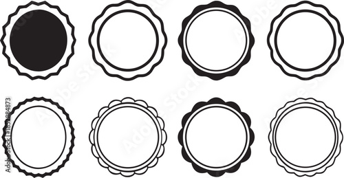 Eight circular emblems and seals with patterned borders