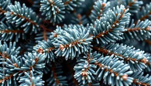 Close-up View of Blue Spruce Pine Needles with Detailed Texture and Natural Colors in a Botanical Setting