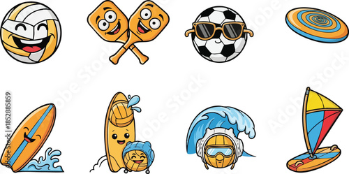 Set of Fun Summer Sports Characters and Mascots.