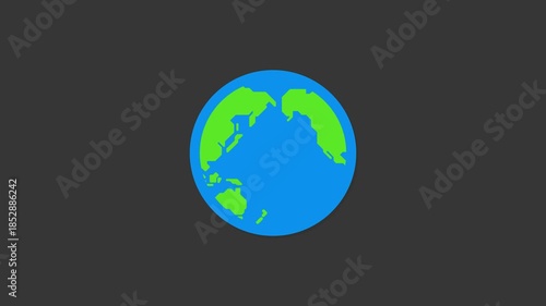 Earth Icon in Space: A minimalistic illustration depicts planet earth, with continents rendered in green and oceans in blue, against a dark backdrop. Illustrating the beauty of our planet.