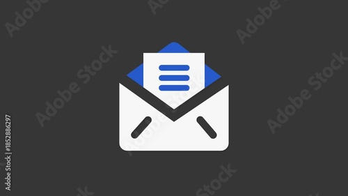 Digital Communication: A digitally rendered graphic depicts an open email envelope with a formal letter, symbolizing digital communication, inbox message, online mail.