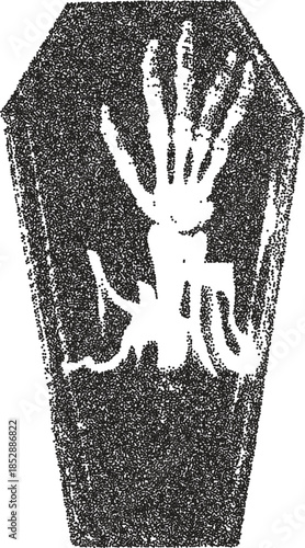 Coffin retro y2k stipple design dead halftone brutalist urban vector png with clear background, burial 2000s photocopy grunge tattoo gen z effect