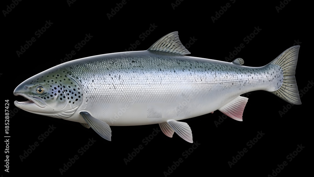 Obraz premium Food: Fresh Whole Atlantic Salmon Fish Isolated on a Dark Background