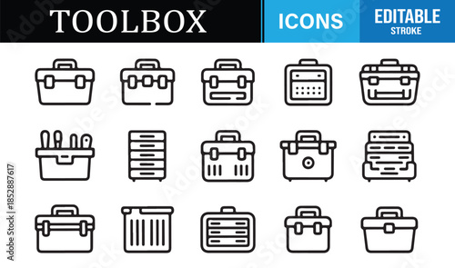 Industrial tool storage line icons